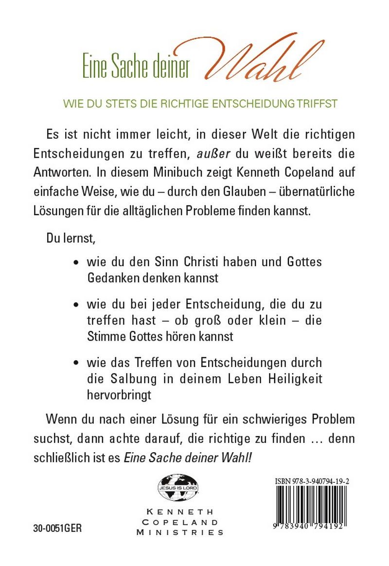 Büchersortiment - Minibücher - Kenneth Copeland: Eine Sache deiner Wahl