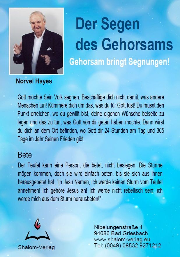 Hörbücher Deutsch - Norvel Hayes: Der Segen des Gehorsams (1 CD)