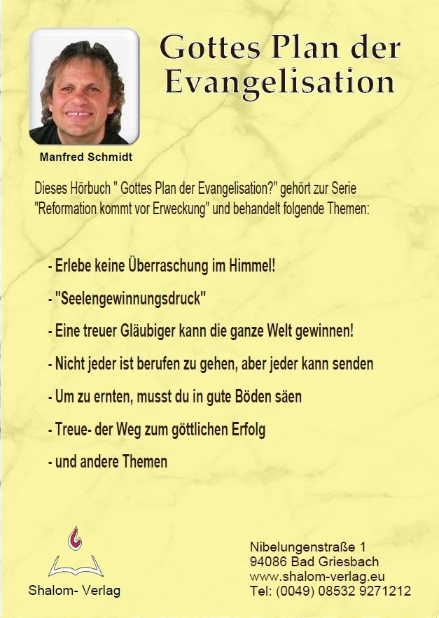 Hörbücher Deutsch - Manfred Schmidt: Gottes Plan der Evangelisation (1 CD)