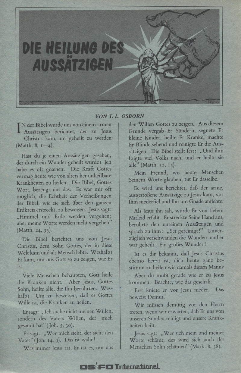 T.L. Osborn: Die Heilung des Aussätzigen (Traktat) - gratis